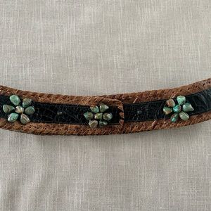 KurtMen Two Toned Leather Belt with Authentic Turquoise Embellishments - Size L